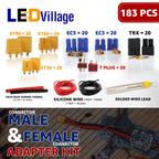 Ledvillage 183pcs T-Plug / XT30 / XT60 / XT90 / EC3 / EC5 / TRX Male & Female Plug Adapter Connectors Kit 14 AWG Silicone Wire and Heat Shrink Tubing for RC Lipo Battery ESC Motor