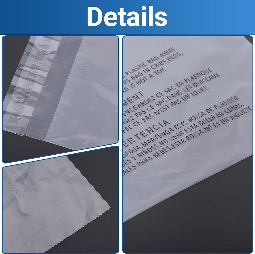 200 Count 14"x20" Strong Self Seal Clear Poly Bags with Suffocation Warning for Packaging, Shipping, T-Shirts