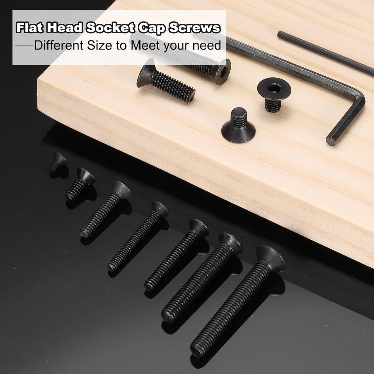 PATIKIL #10-32 x 1/2 Inch Flat Head Socket Cap Screws, 10 Pcs Flat Countersunk Bolts Hex Socket Drive Machine Screws Full Thread Coarse Thread UNC with Hex Spanner Black Oxide Grade 10.9