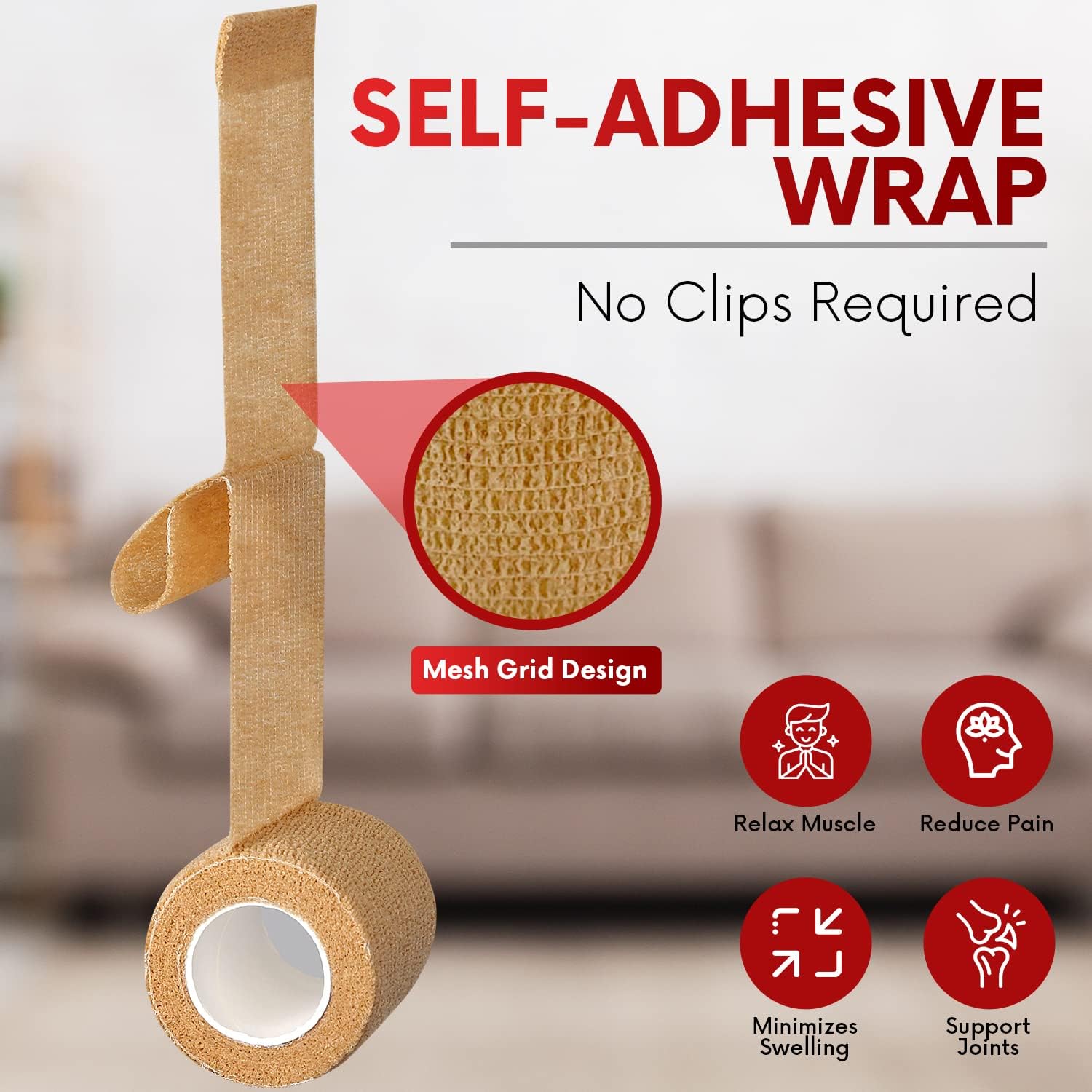 Self Adhesive Bandage Wrap – 4" x 5 Yard, 12 Rolls Cohesive Tape for Athletic & Sports - Self Adherent Medical Tape