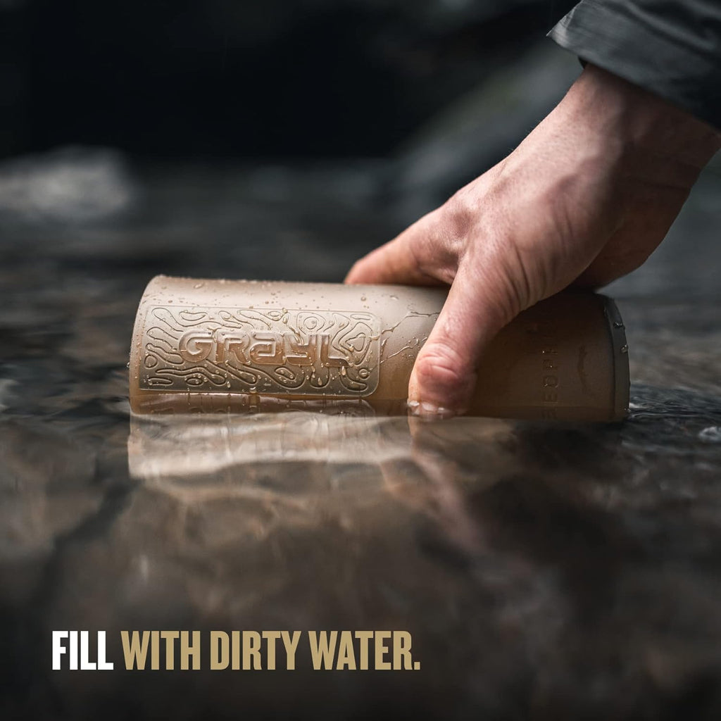 GeoPress 24 oz Water Purifier Bottle - Filter for Hiking, Camping, Survival, Travel (Coyote Brown)