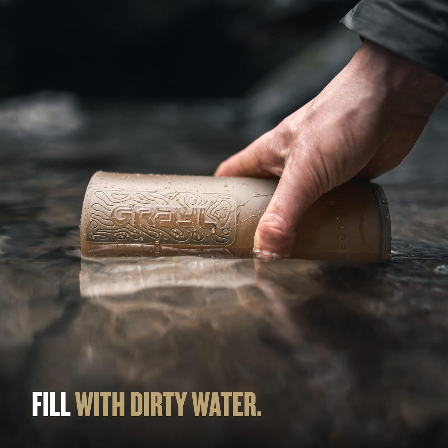 GeoPress 24 oz Water Purifier Bottle - Filter for Hiking, Camping, Survival, Travel (Coyote Brown)