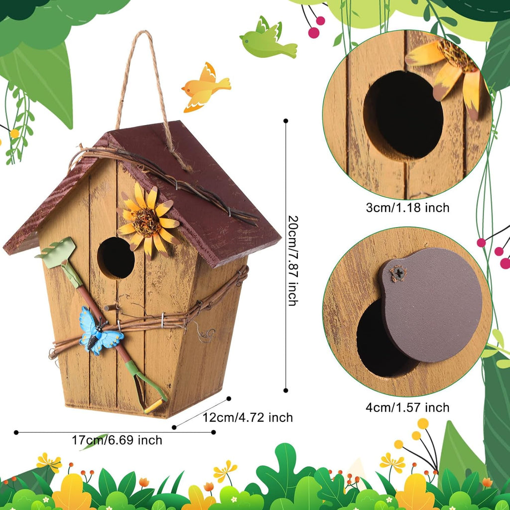 2 Pcs Hanging Bird Houses for Outside, Bright Color, Wooden Roof