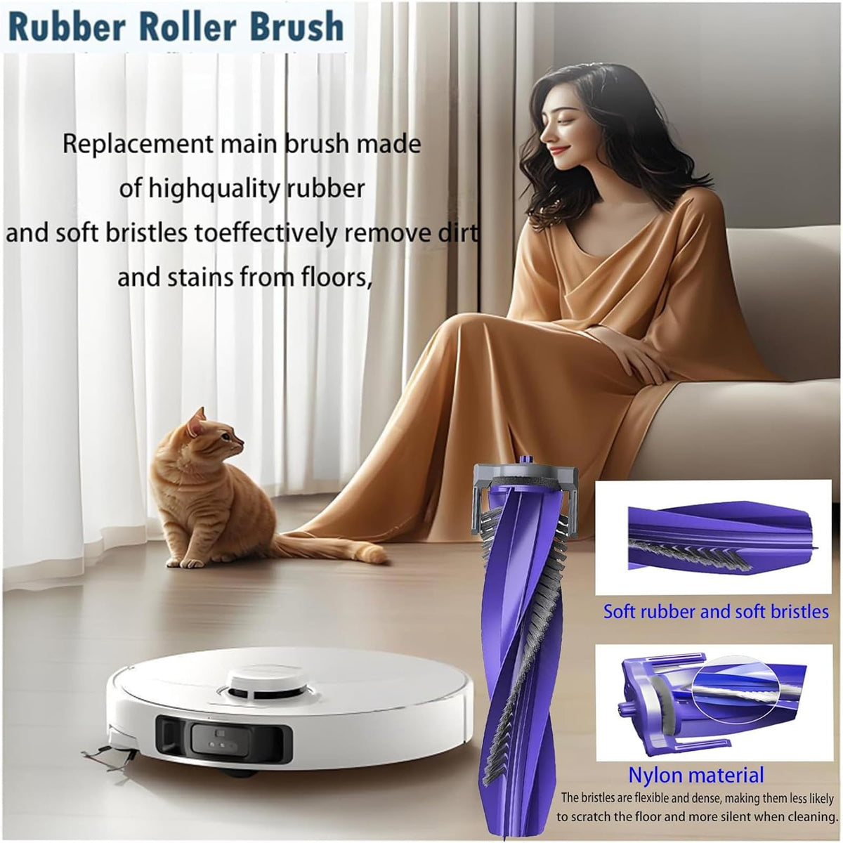 Roller Brush Replacement for Narwal Flow/Flow 2 Robot Vacuum: 2 Pack
