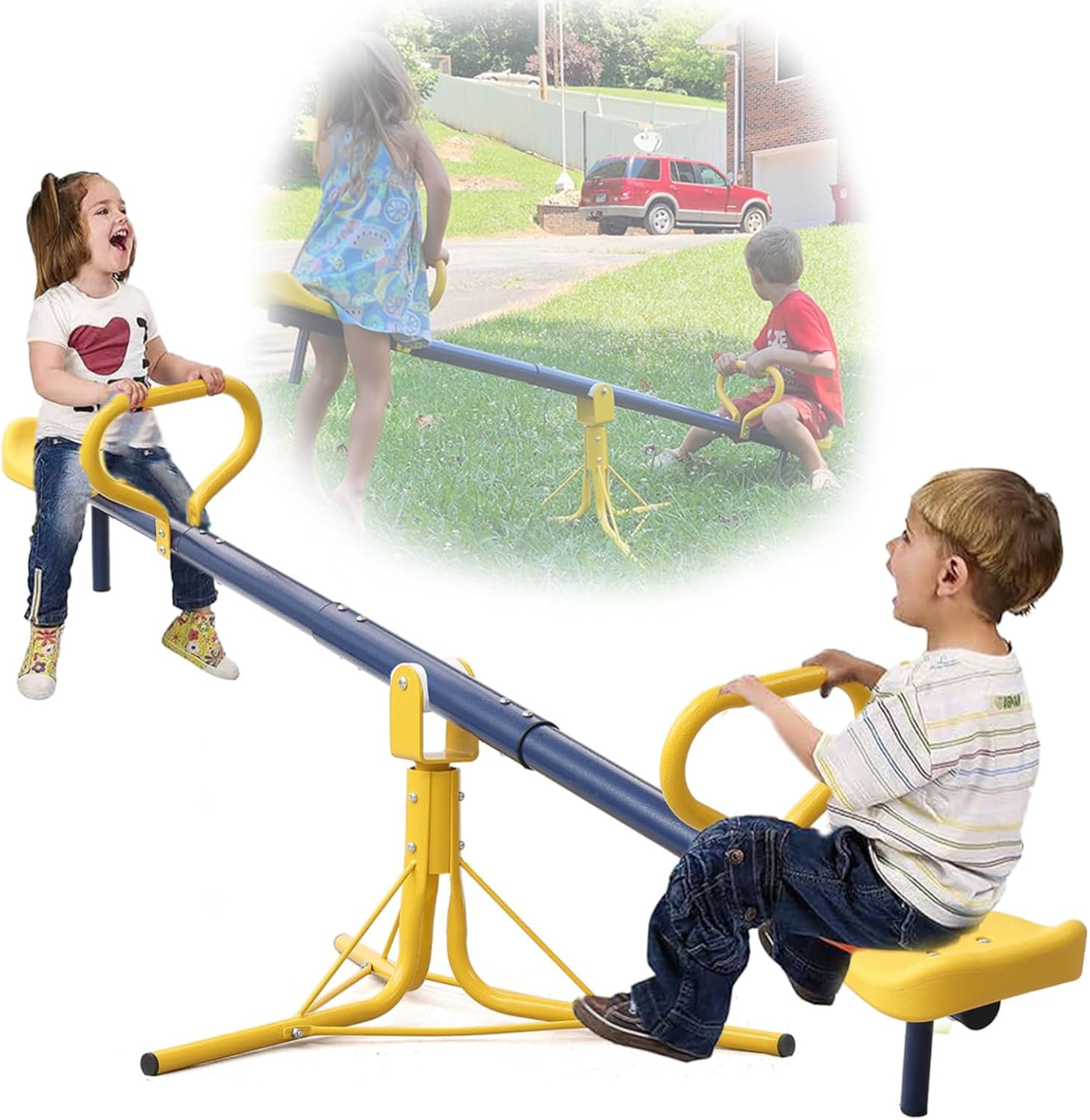 Seesaw for Kids Outdoor, Heavy Duty 250LB 360° Rotating Seesaw Outdoor Teeter Totter with Sit and Spin Design for