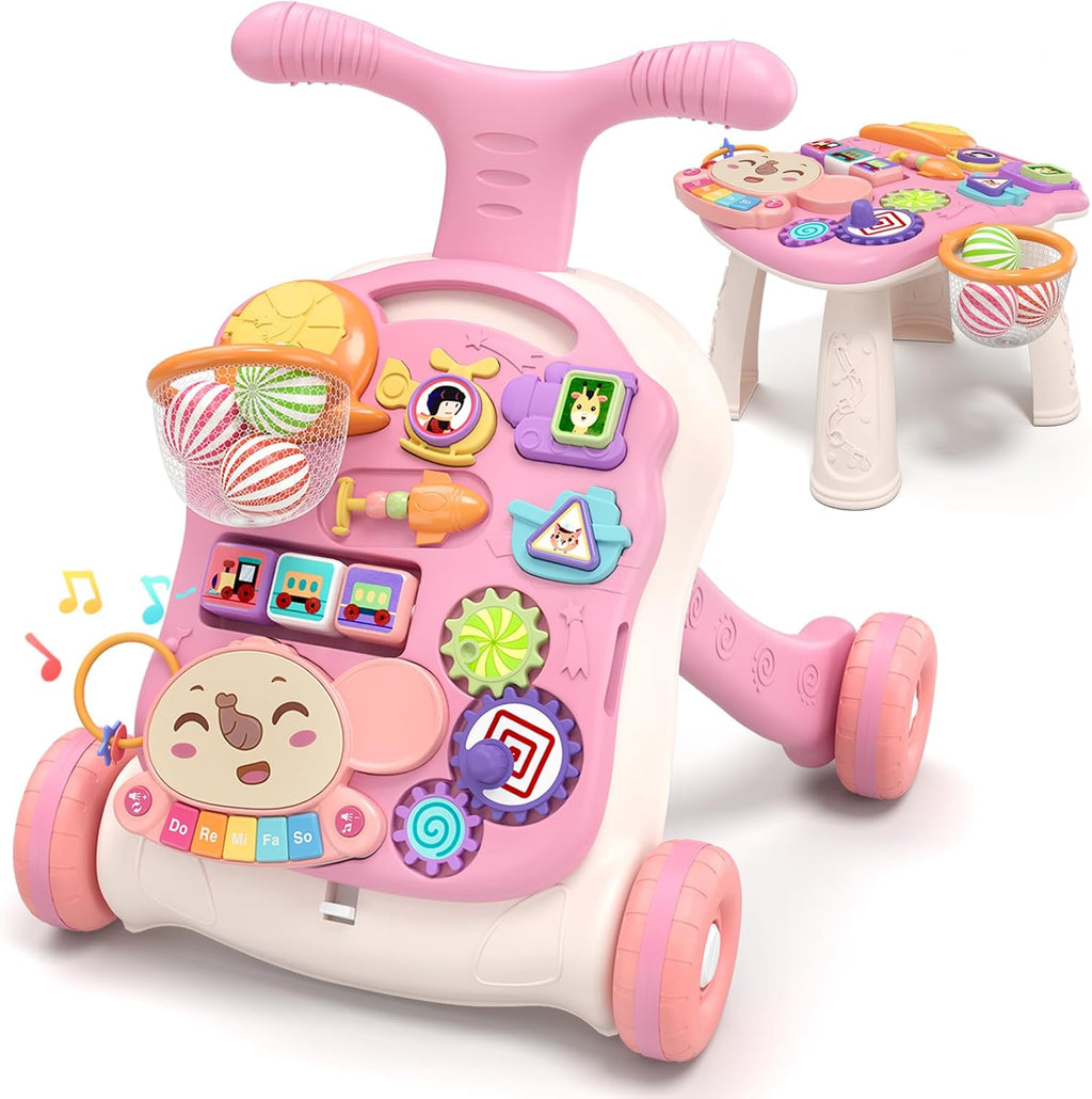 3 in 1 Baby Walker and Activity Center for Girl 12-18 Months, Pink | Baby Push Walker, Sit to Stand Learning to Walk