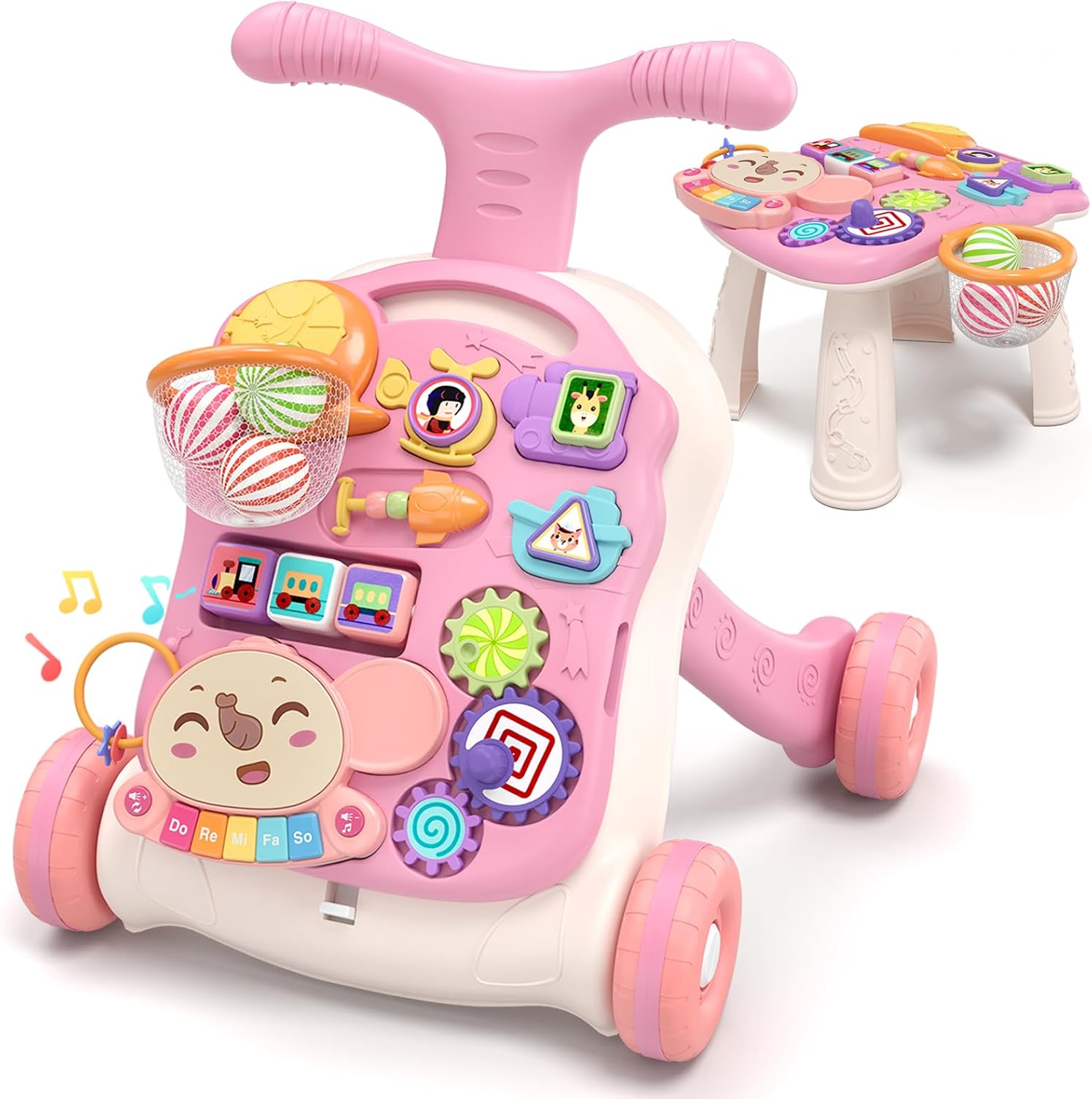3 in 1 Baby Walker and Activity Center for Girl 12-18 Months, Pink | Baby Push Walker, Sit to Stand Learning to Walk