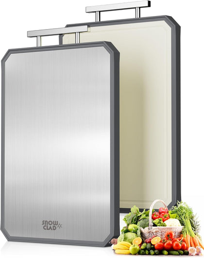 Stainless Steel Cutting Board,Double Sided Steel Bread Boards for kitchen,Stainless Steel/Wheat straw pp Large Board