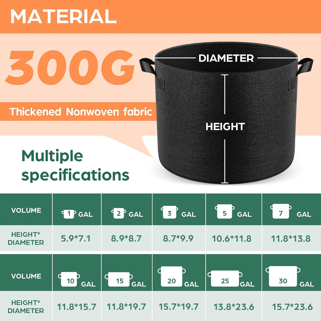 5 Pack 5 Gallon Grow Bags, Thickened Nonwoven Fabric Planter Pots with Handles, Heavy Duty 300G Garden Pots for