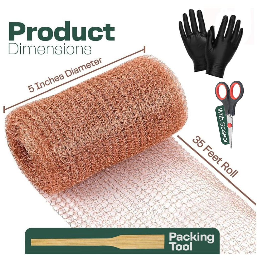 3rd Gen Copper Mesh Rodent Control Kit 5" x 35ft, 100% Premium Copper Wool for Sealing Holes & Water Gaps, Blocks