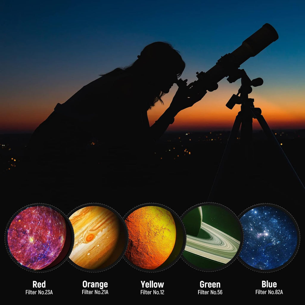 1.25' Telescope Eyepiece Filter Set (10 Pack), Including Planetary, Variable, UHC, Lunar & Starglow Filters for Moon