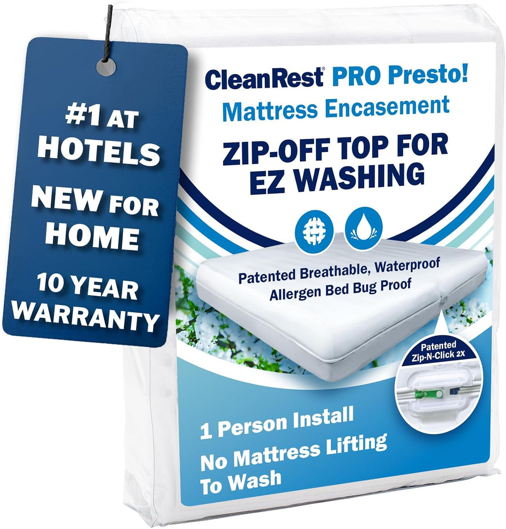 CleanRest PRO Presto! Zip-Off Top Mattress Encasement for EZ Washing, Queen Size, Waterproof Mattress Protector - Bed