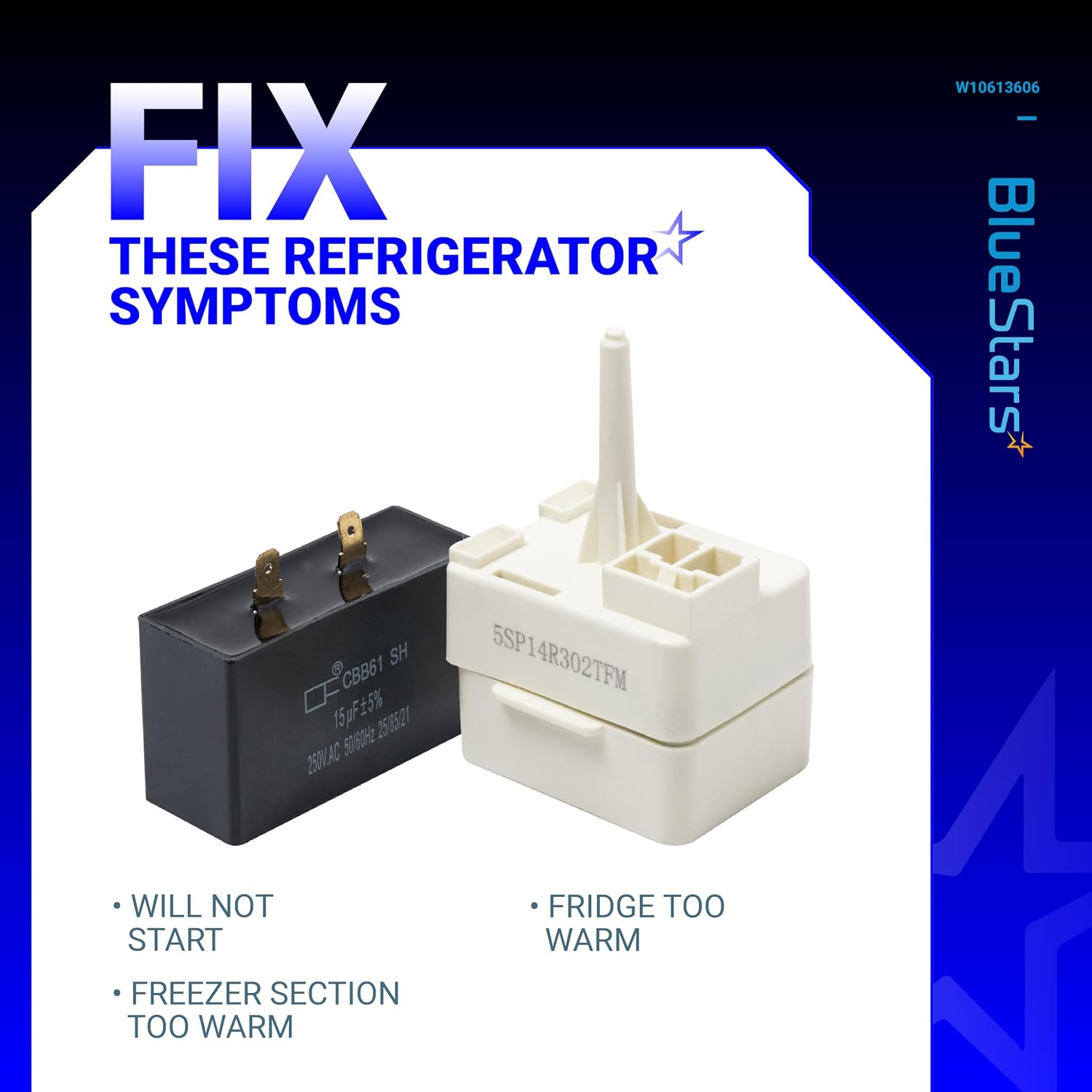 W10613606 Refrigerator Compressor Start Relay and Capacitor | For Whirlpool KitchenAid Kenmore Refrigerators