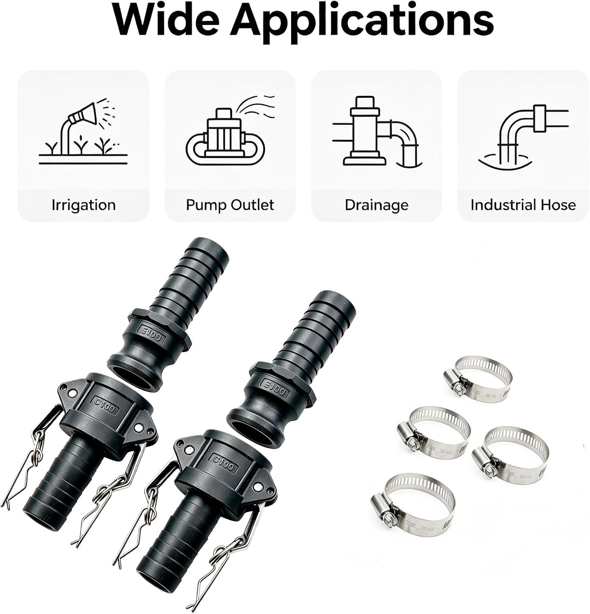 Camlock Fittings 1 Inch C and E Polypropylene 2 Sets Cam & Groove Hose Kit