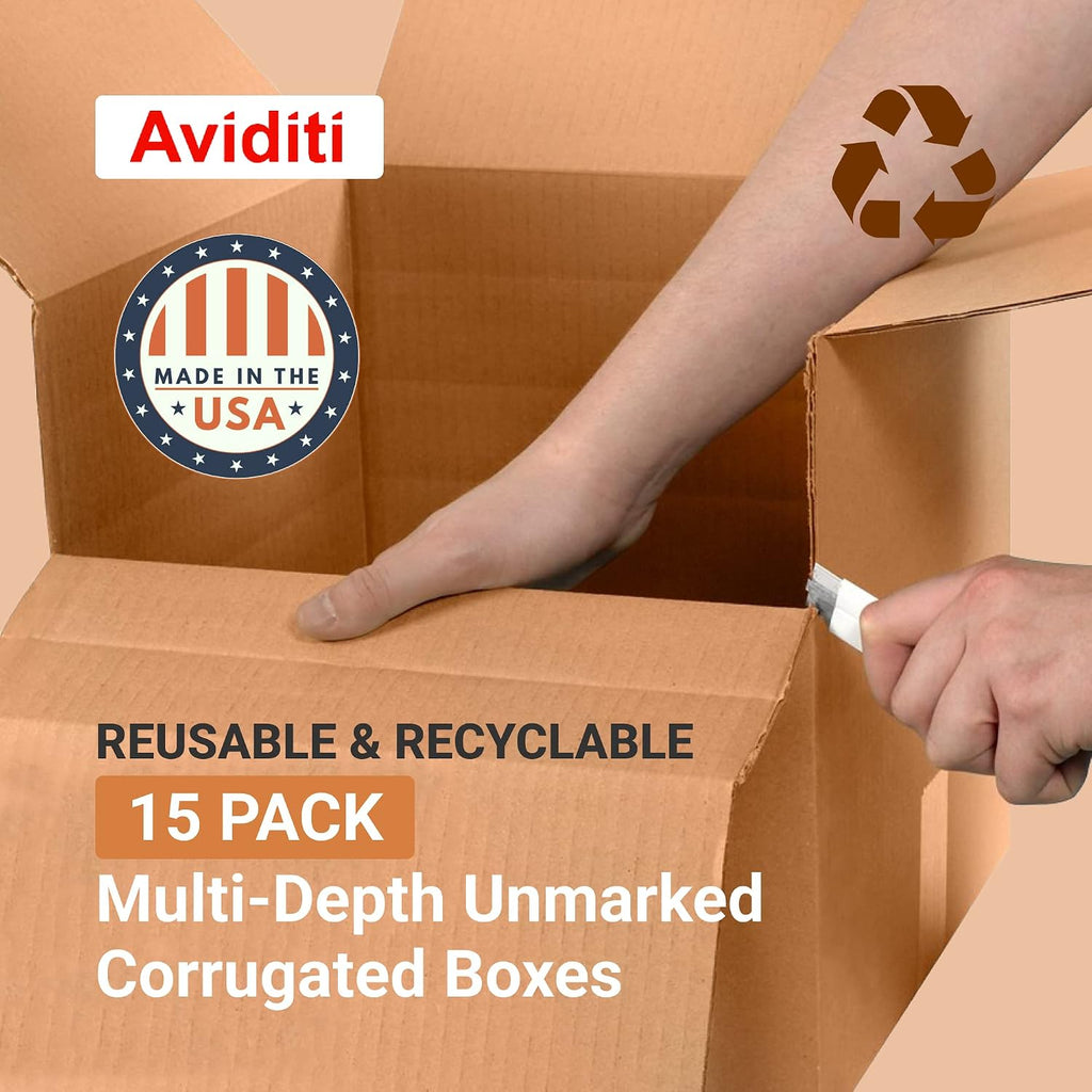 Shipping Boxes Multi-Depth 24"L x 16"W x 12"H, 15-Pack | Corrugated Cardboard Box for Packing, Moving and Storage