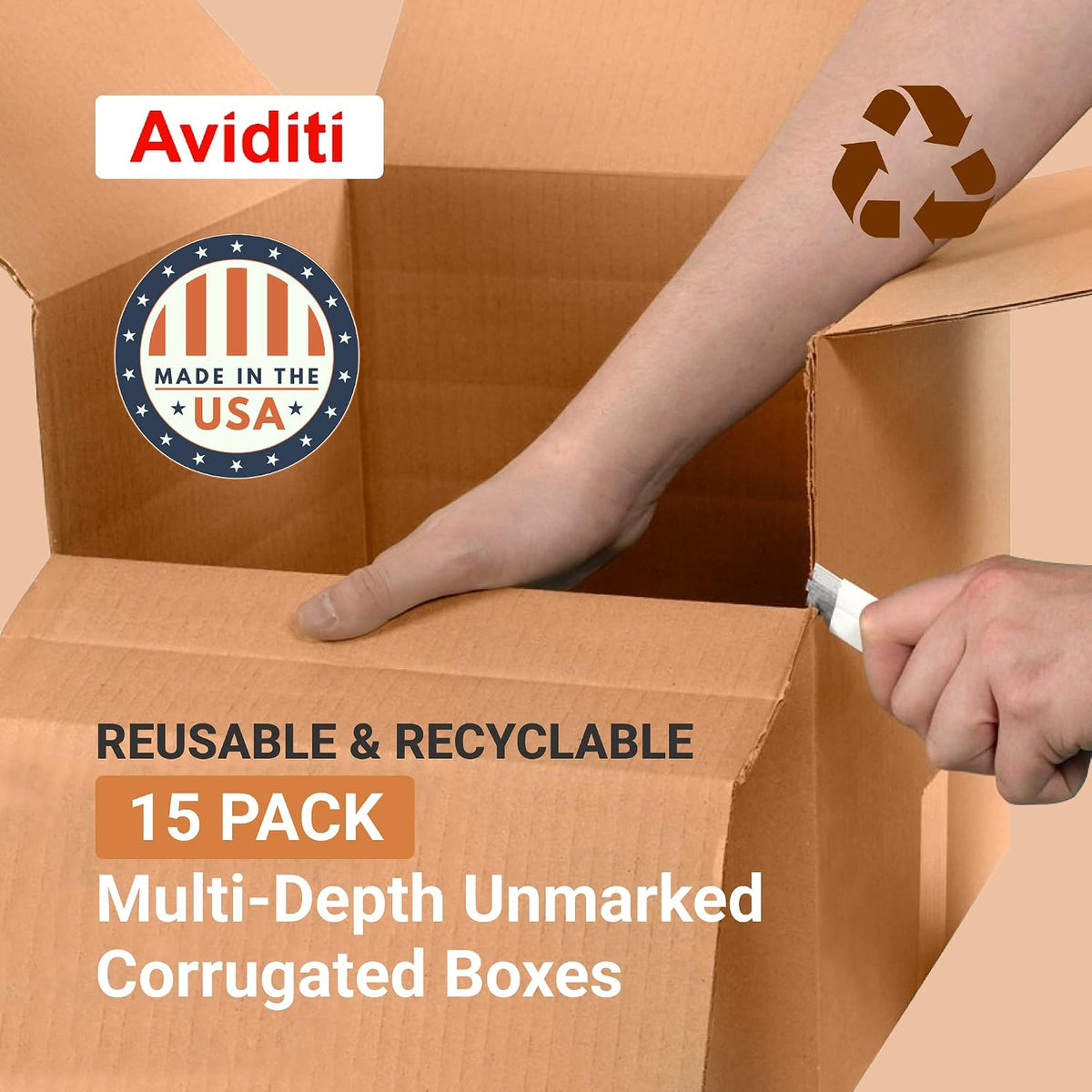 Shipping Boxes Multi-Depth 24"L x 16"W x 12"H, 15-Pack | Corrugated Cardboard Box for Packing, Moving and Storage