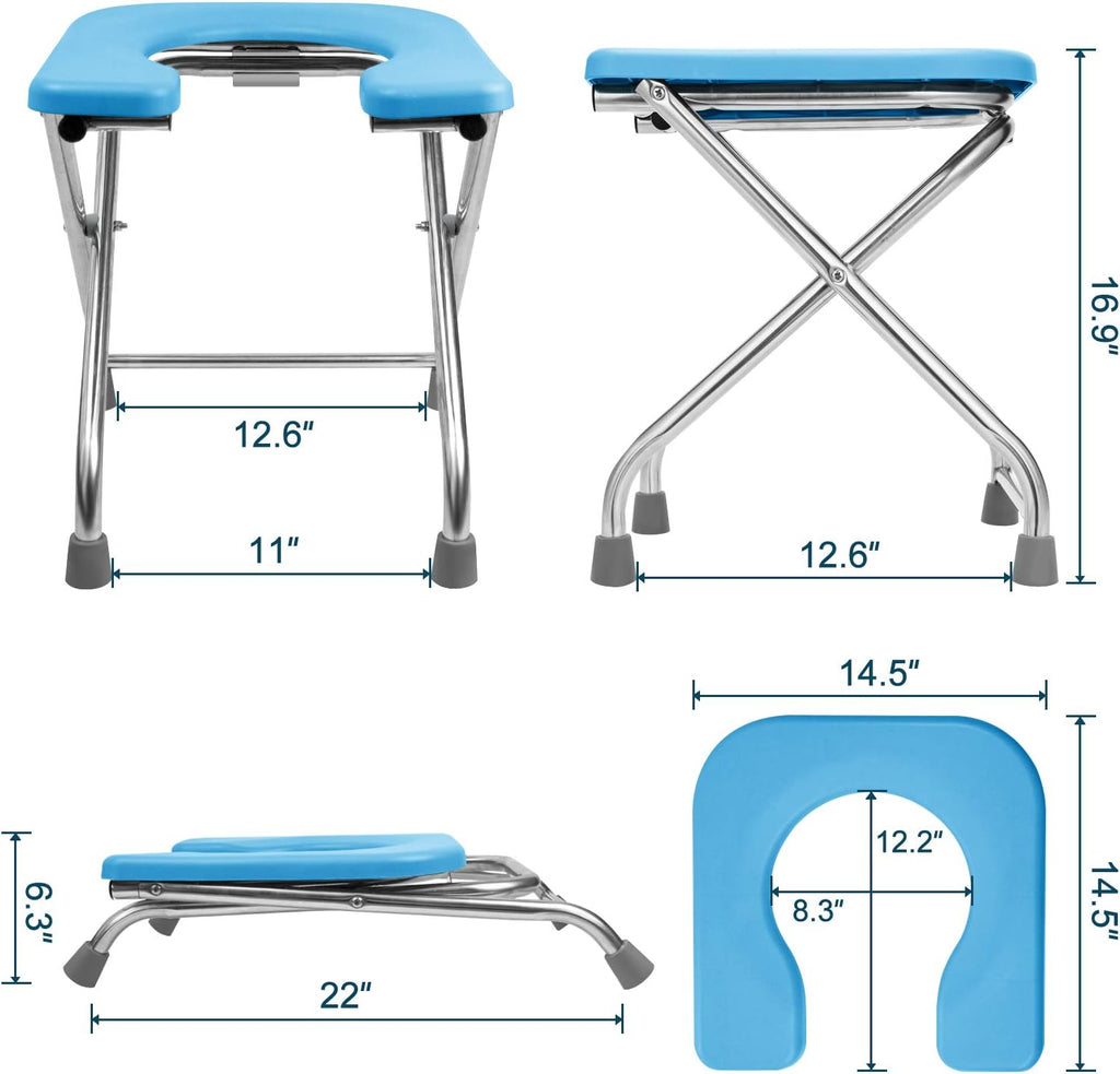 U Shaped Portable Toilet for Camping, 400LBS XL Stainless Steel Truck Toilet, Folding Portable Potty for Adults