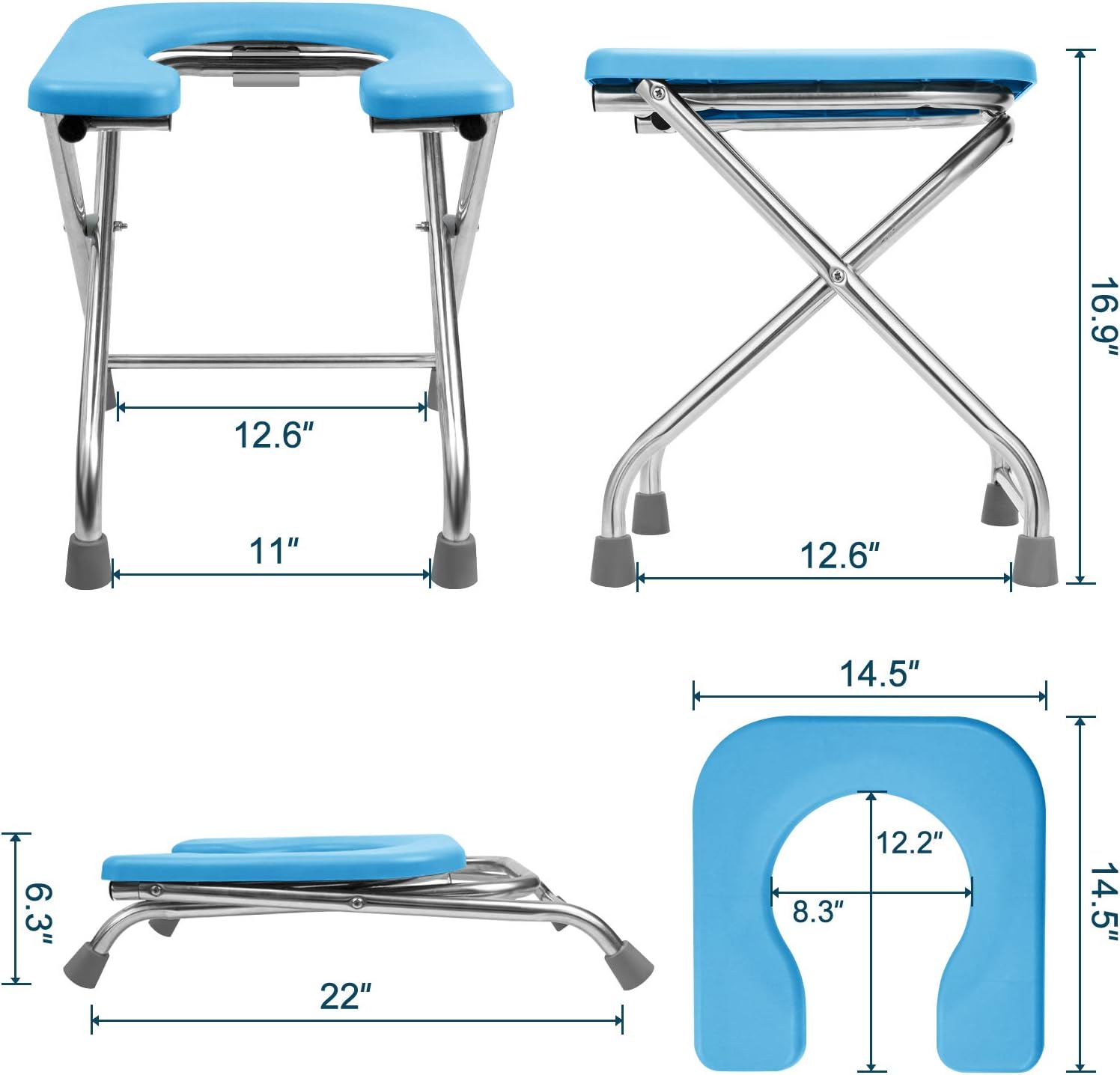 U Shaped Portable Toilet for Camping, 400LBS XL Stainless Steel Truck Toilet, Folding Portable Potty for Adults