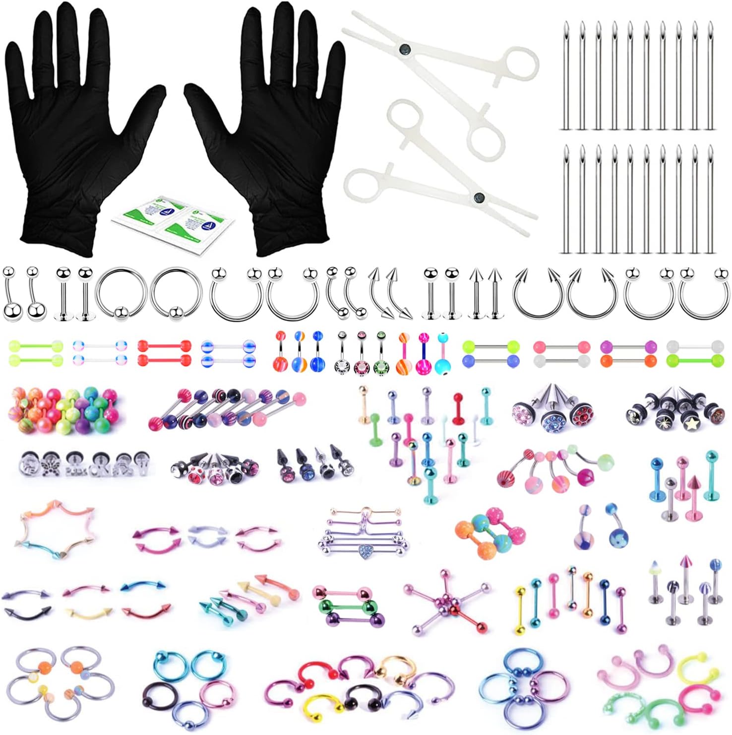 156PC Body Piercing Kit - Needles 14G 16G 18G 20G Random Jewelry