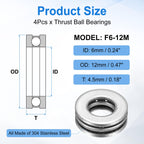 uxcell 4pcs F6-12M Thrust Ball Bearings 6mm Bore 12mm OD 4.5mm Thick
