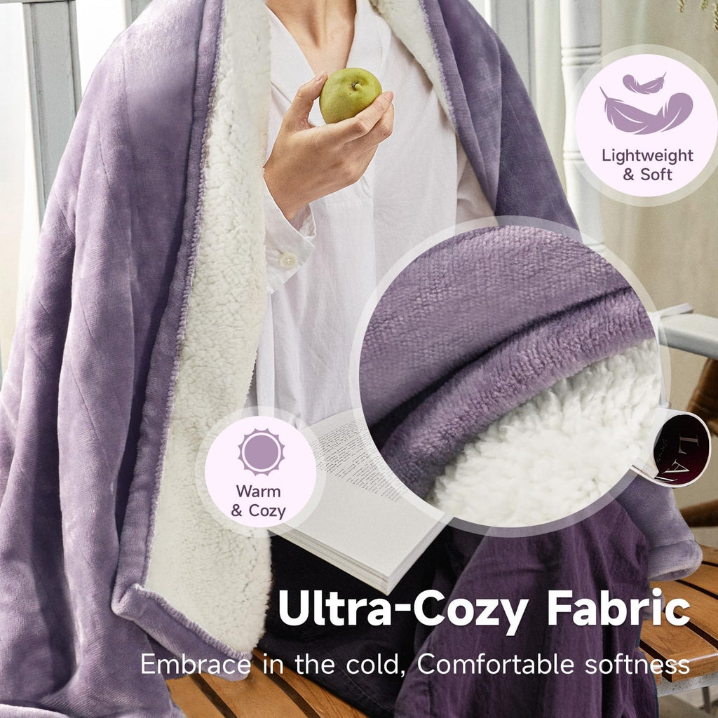 Heated Blanket 50"x60", Electric Blanket Machine Wash, Purple | 5 Heating Levels Heated Throw Blanket, Overheat