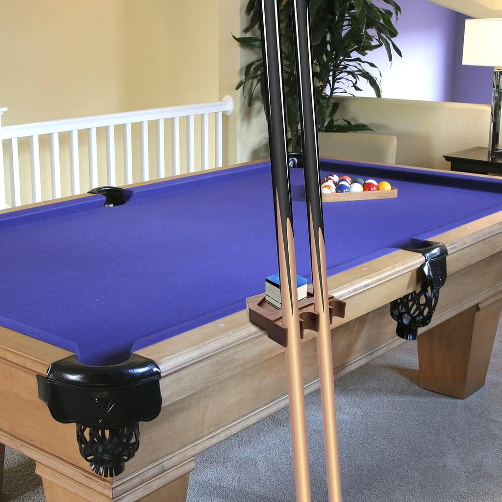 4-Hole Wood Pool Cue Holder, Portable Weighted Billiard Stick Rack, Non-slip Cue Holder Claw with Chalk Holder, Solid
