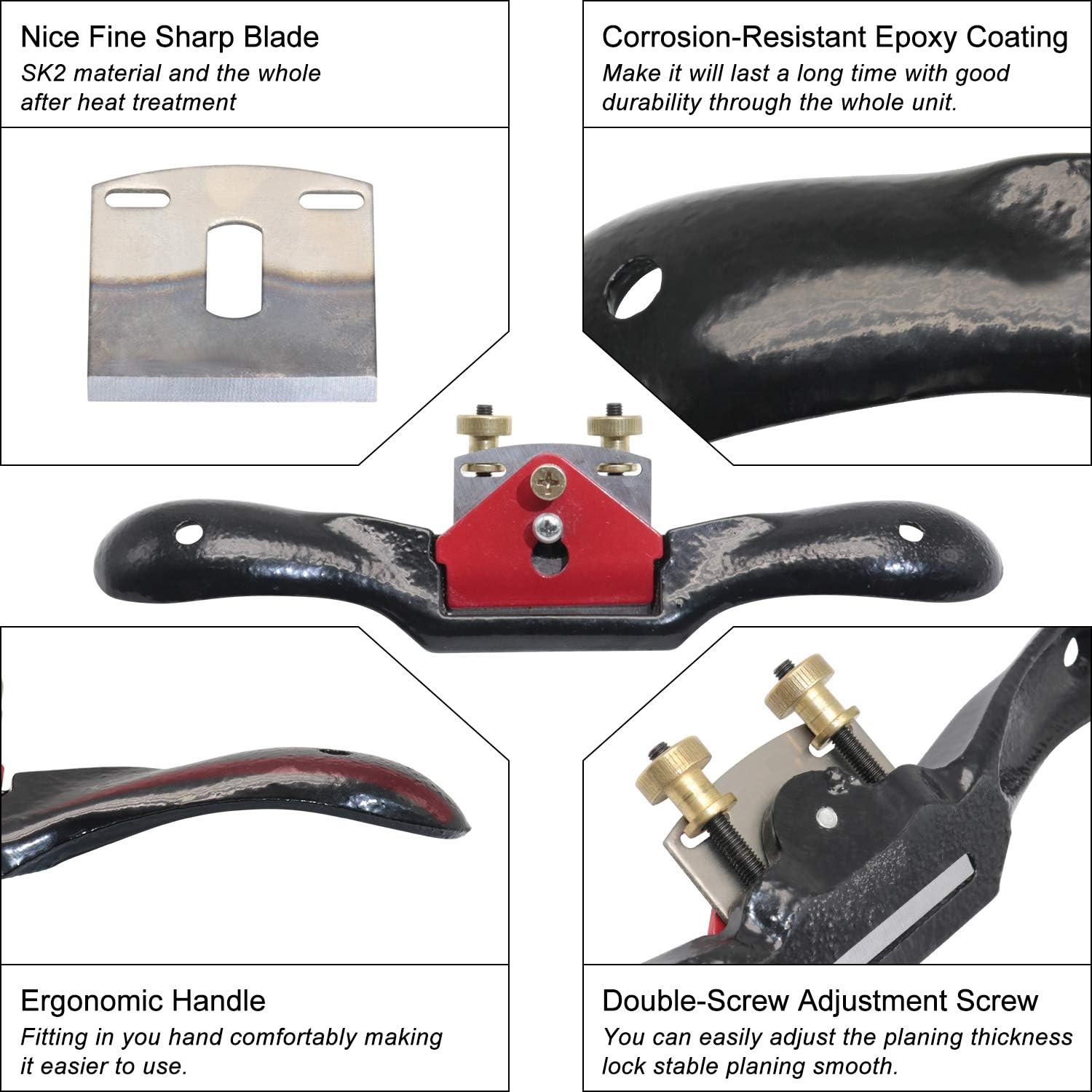 9"/10" Adjustable Flat Spokeshave Set with 6pcs Metal Blades & 1pc Plane | Portable Woodworking Planes, Ergonomic