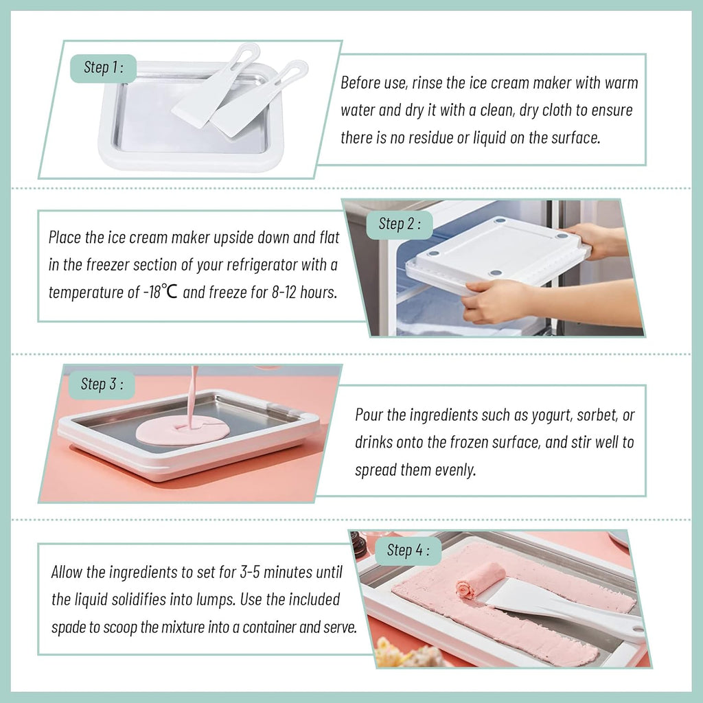 Rolled Ice Cream Maker, Instant Ice Cream Roller Tray with 2 Spatulas