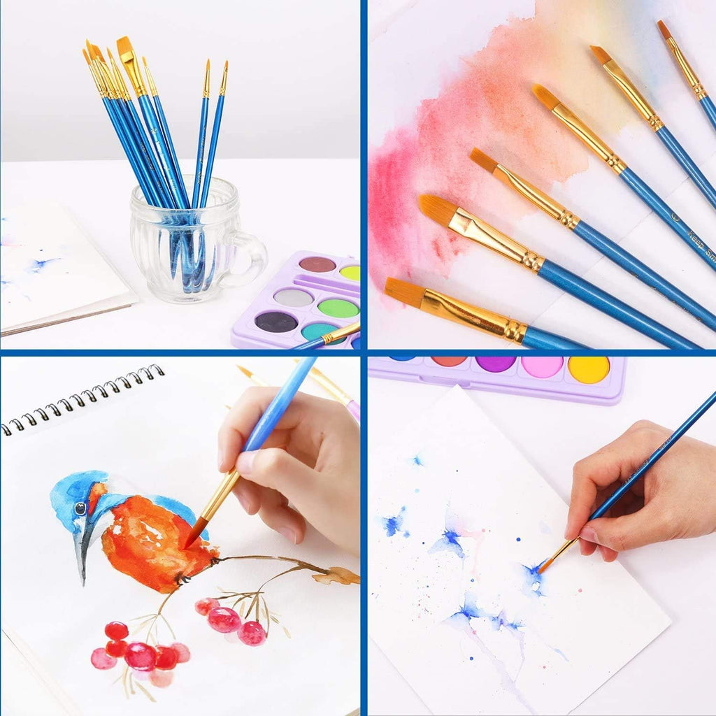 Acrylic Paint Brush Set, 5 Packs / 50 pcs Nylon Hair Brushes for All Purpose Oil Watercolor Painting Artist