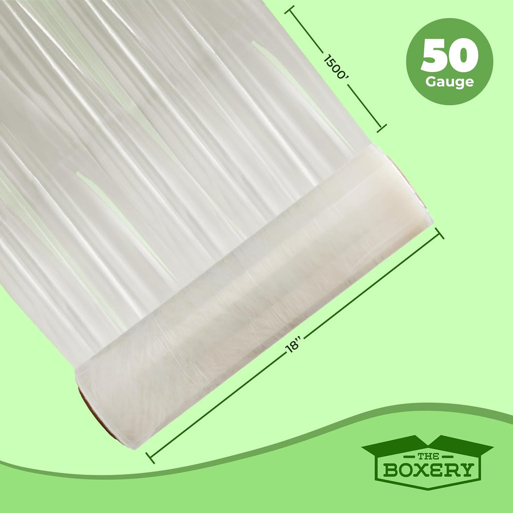 18" x 1500' Stretch Wrap – 50 Gauge Clear Blown Film – 2 Rolls (3000ft Total) – Strong & Lightweight Pallet Wrap for