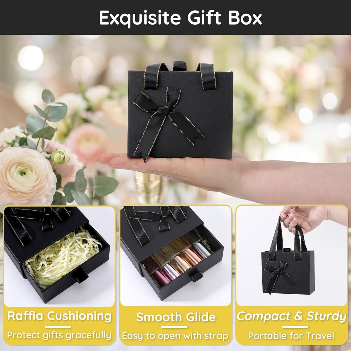 2pcs 4.7x3.9x2'' Small Gift Boxes for Men, Black Gift Card Box