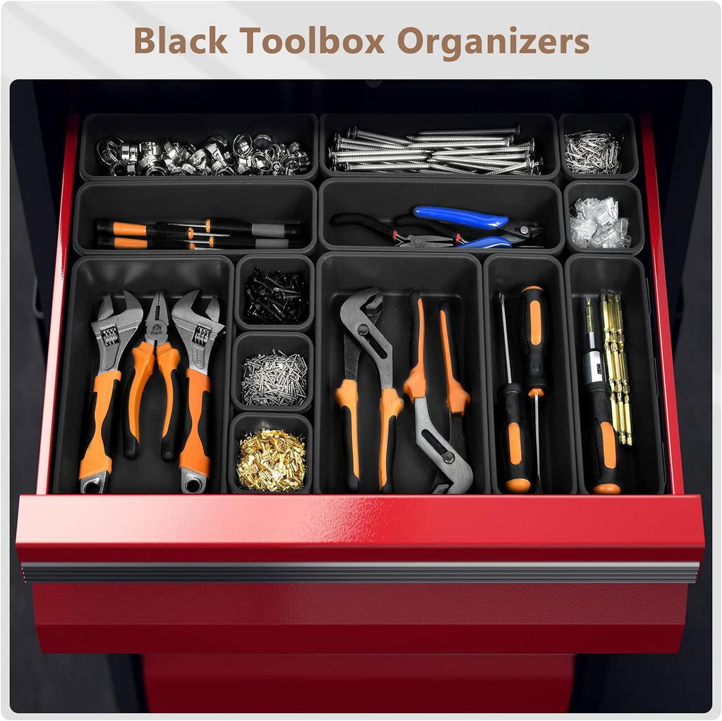 【𝟰𝟲𝗣𝗖𝗦 & 5 Size】 Tool Box Organizer Tray Divider Set, 【Black】 Bathroom Drawer Organizer Bin, Garage Organization and