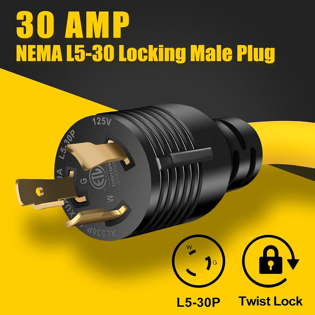 30 AMP Generator Transfer Switch Adapter Cord, Heavy Duty STW 10 Gauge NEMA L5-30P Male to L14-30R Female, 3 Prong to