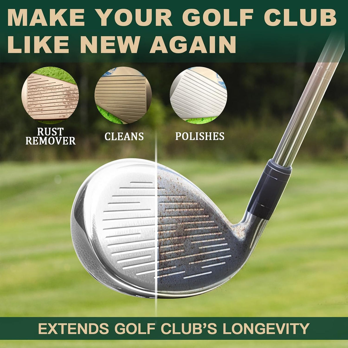 Golf Club Cleaning Kit 3-in-1 with Golf Club Cleaner Brush, Towel and 200g Golf Club Polish - Golf Club Care Kit for