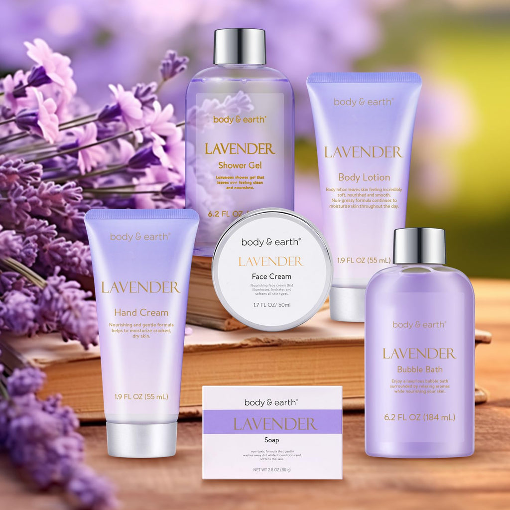Spa Gifts for Women, Lavender Gift Set, Body & Earth 6 Pcs Bath Gift Sets, Self Care Kit, Birthday Relaxing Spa Set