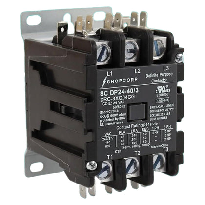 3 Pole 40 Amp AC Contactor, 24V Coil, UL Recognized, HVAC