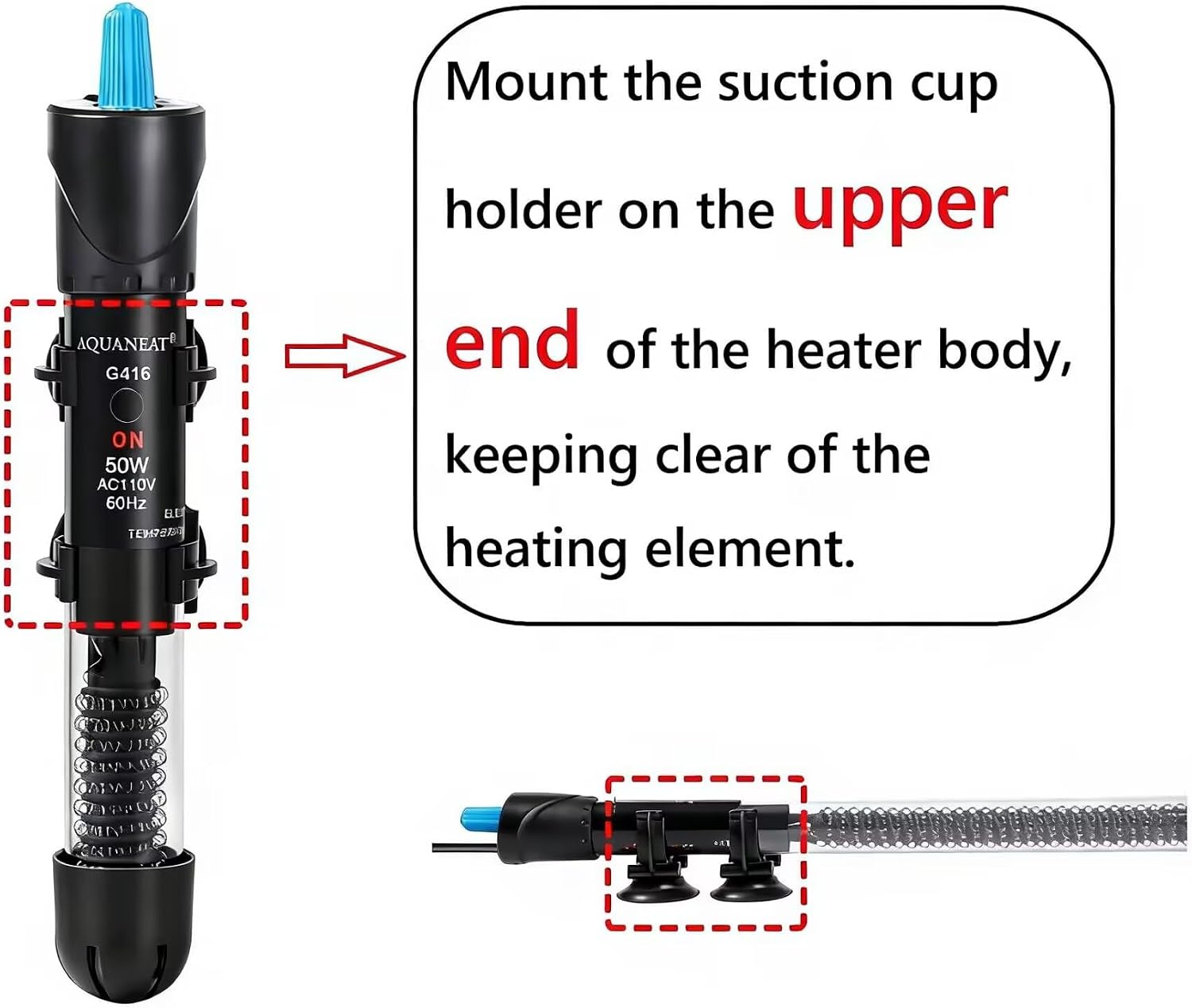 Aquarium Heater, 100W Fish Tank Heater, Adjustable Submersible Water Thermostat with Thermometer