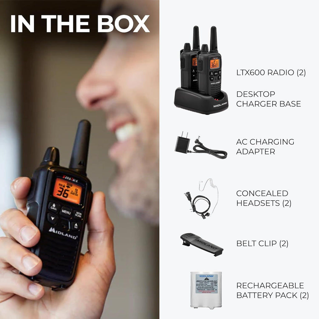 LXT600BB FRS Business Walkie Talkies - Long Range 36-Channel Two-Way Radios with Headsets and Charging Base, NOAA