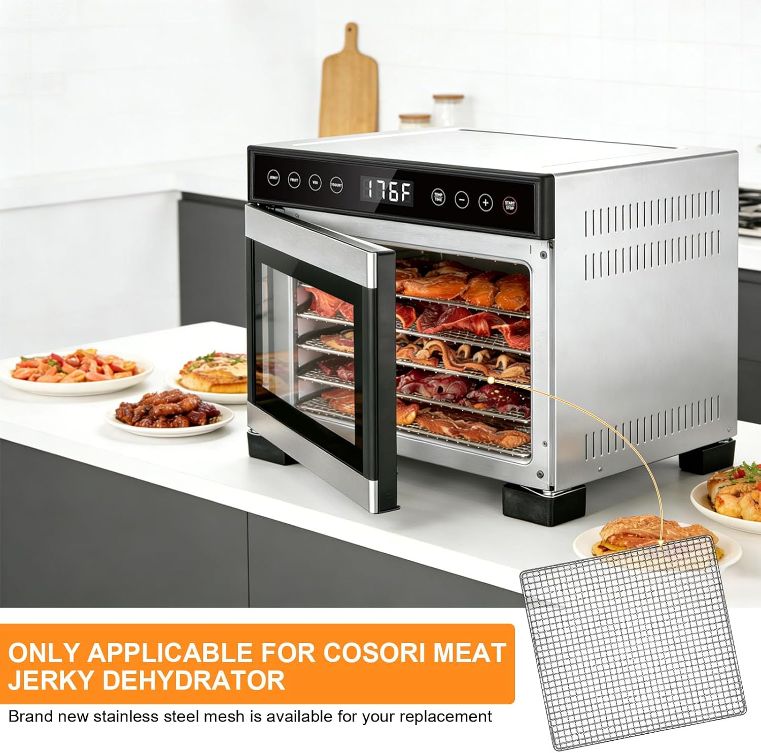 5PCS Dehydrator Mesh Trays for COSORI Food Dehydrator 5 Stainless Steel Trays Dryer Machine, 9.6''x9''x0.8''