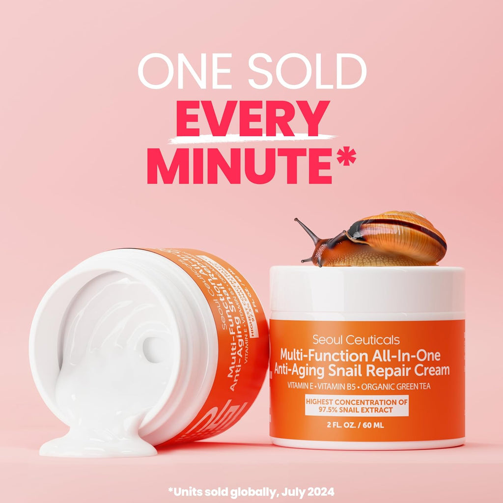 97.5% Snail Mucin Korean Face Moisturizer Day & Night Cream | 2oz Anti Wrinkle Anti Aging Repair, Natural Organic