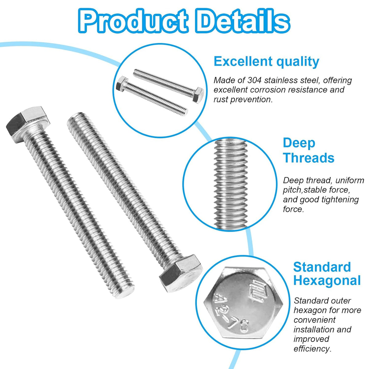 25 Pcs M8 Hex Bolts M8-1.25 x 25mm Hex Head Screw Bolt
