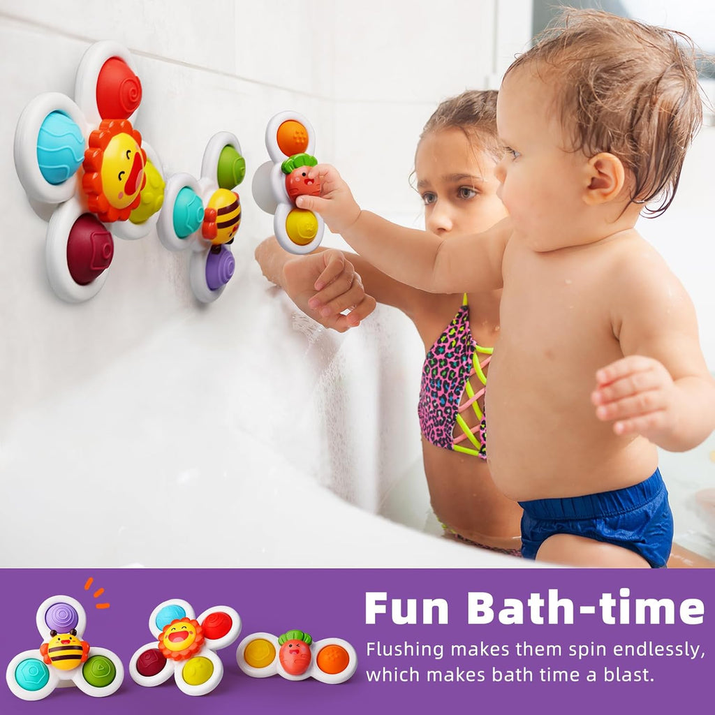 Strong Suction Cup Fidget Rotating Sensory Bath Toys for Baby Christmas Stocking Stuffers, Airplane Car Travel Table