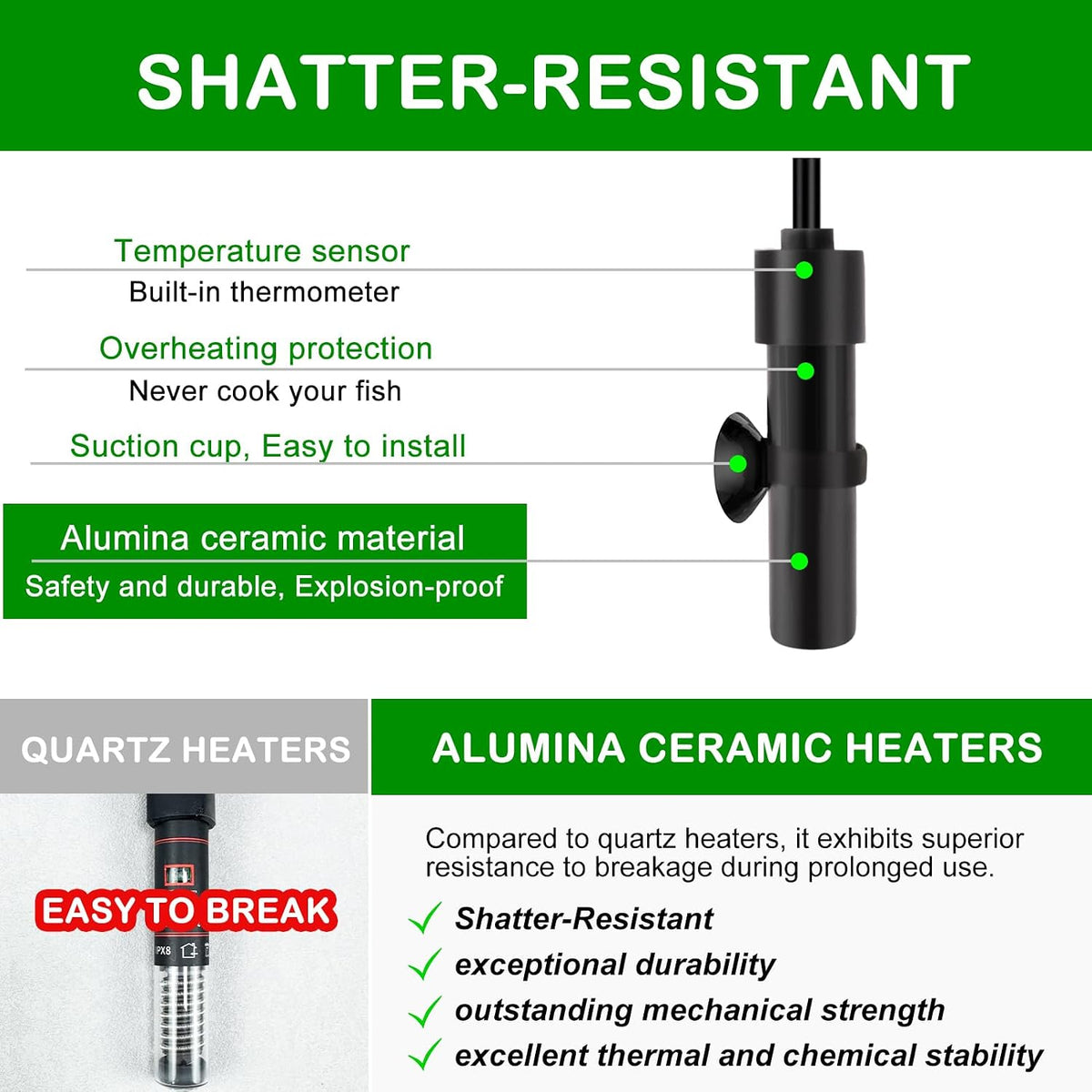 Shatter-Resistant Aquarium Heater, USB 10W Adjustable Mini Fish Tank Heater with External Temperature Controller