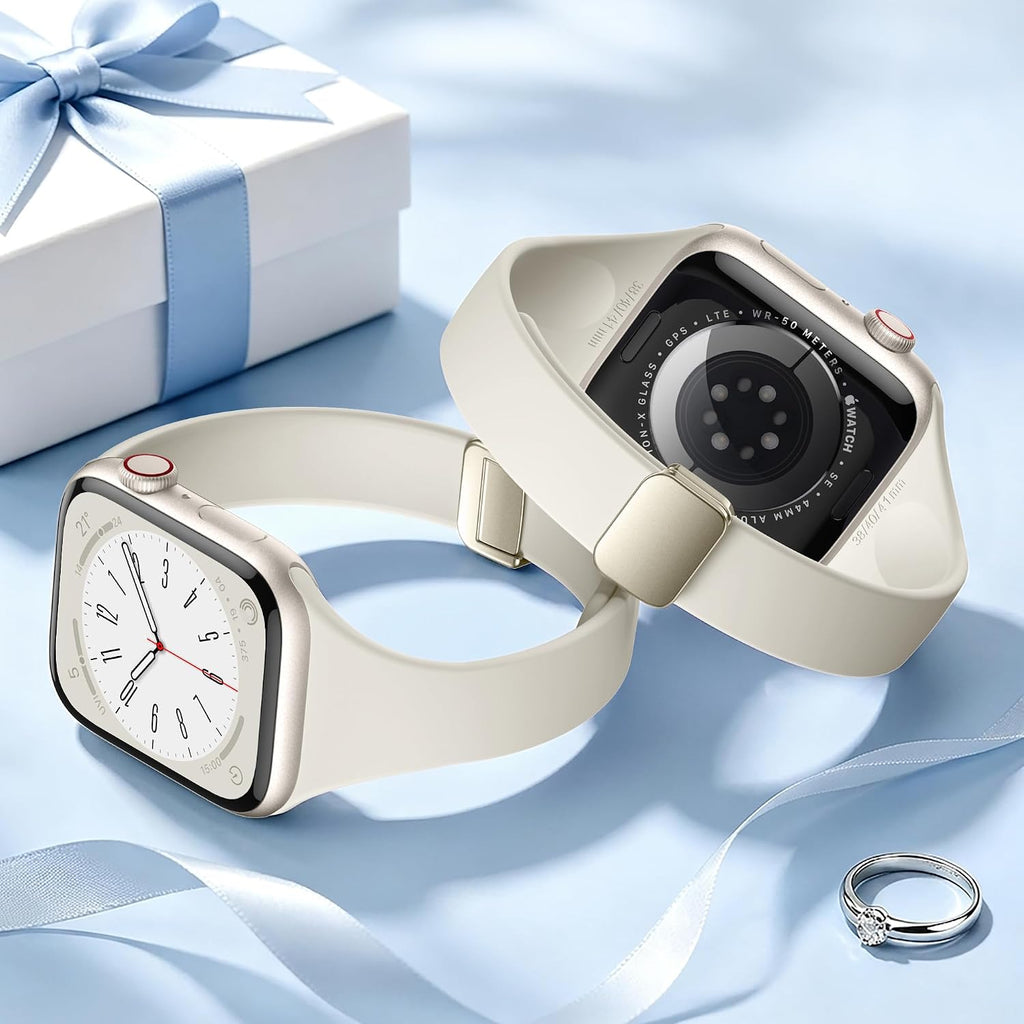 Slim Silicone Magnetic Band Compatible with Apple Watch Bands Women | Soft Breathable Thin Wristband 38mm 40mm 41mm