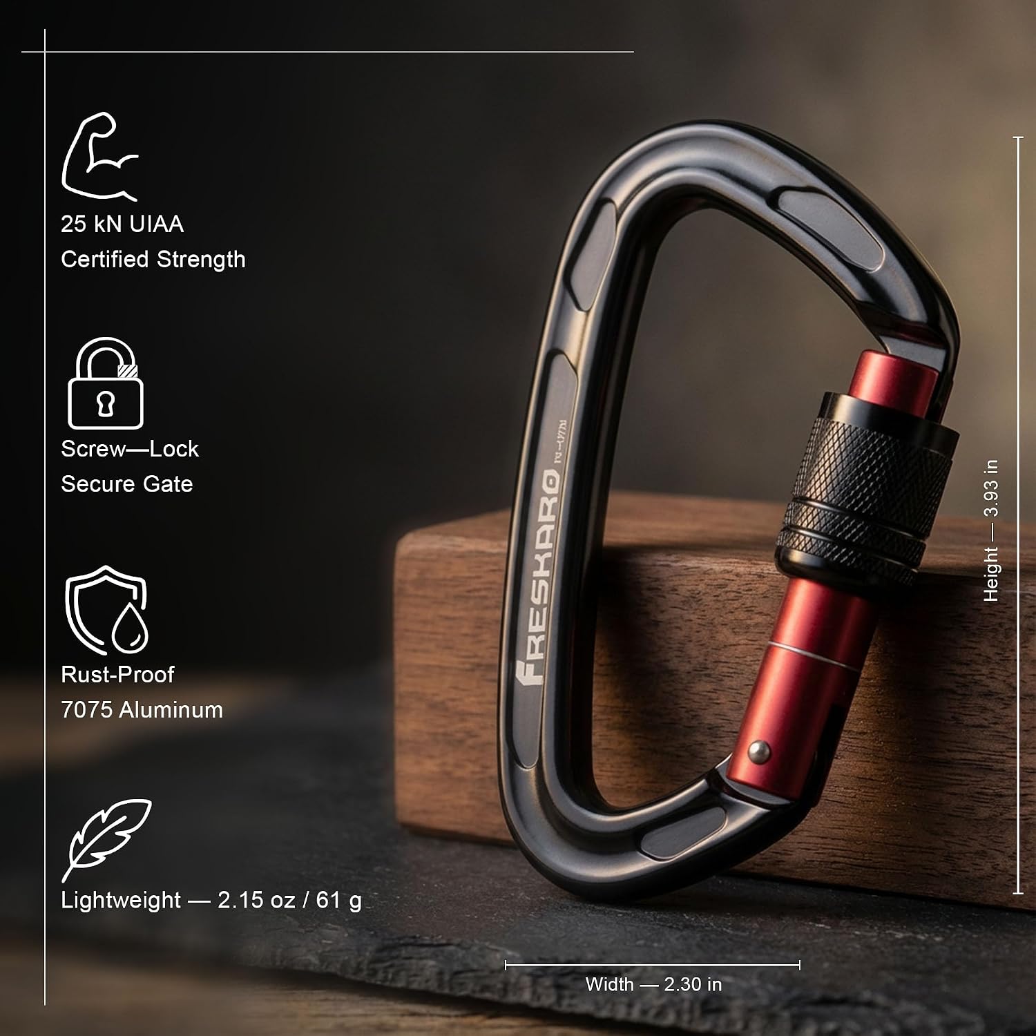 4inches 25kN-5621lbs Climbing Carabiners, UIAA CE Certified, Screw Lock, 7075 Aluminium, Lightweight, Rust Proof, for