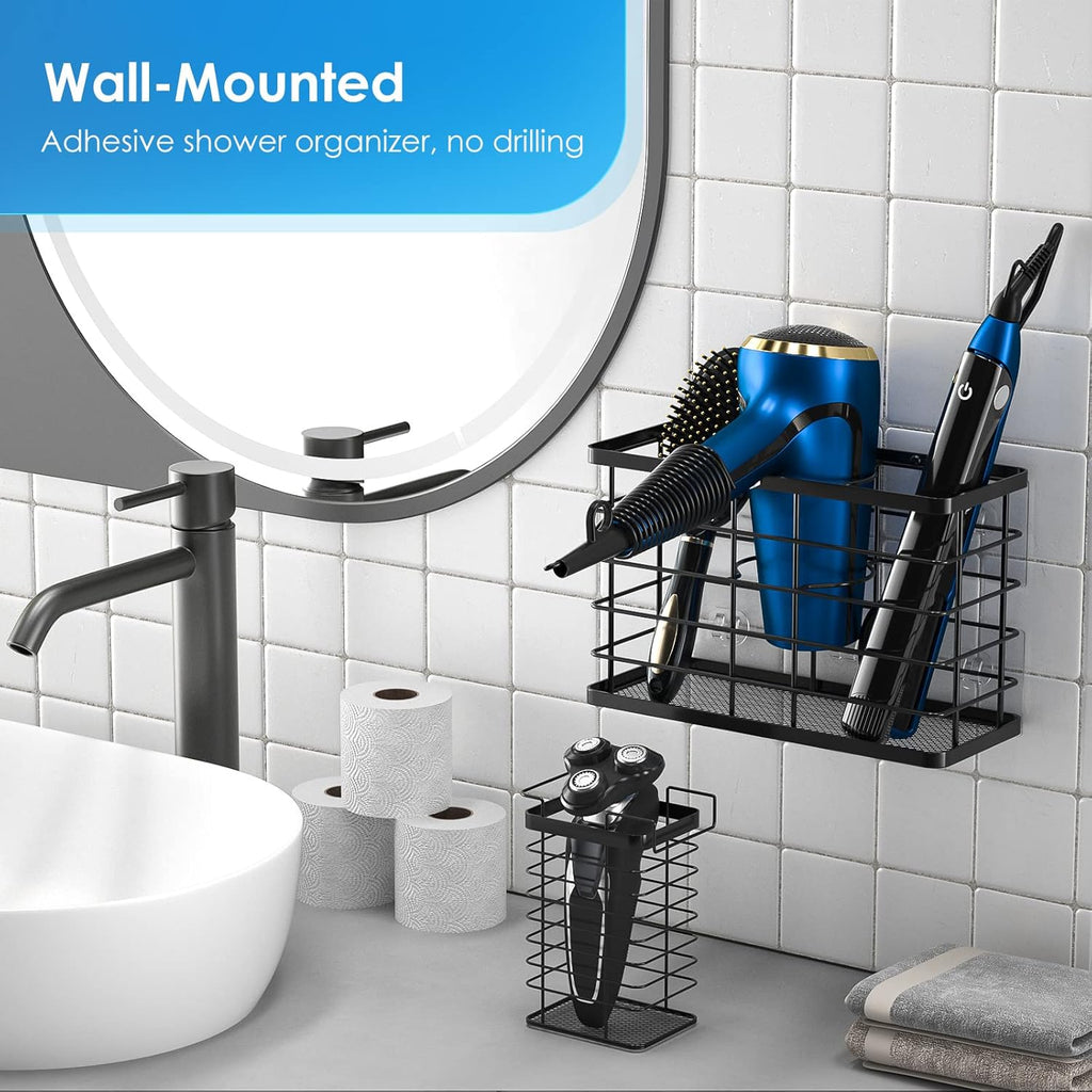 Hair Tool Organizer, Dryer Holder, 3 in 1 Blow Bathroom Organizer Wall Mounted/Cabinet Door for Flat Iron, Curling