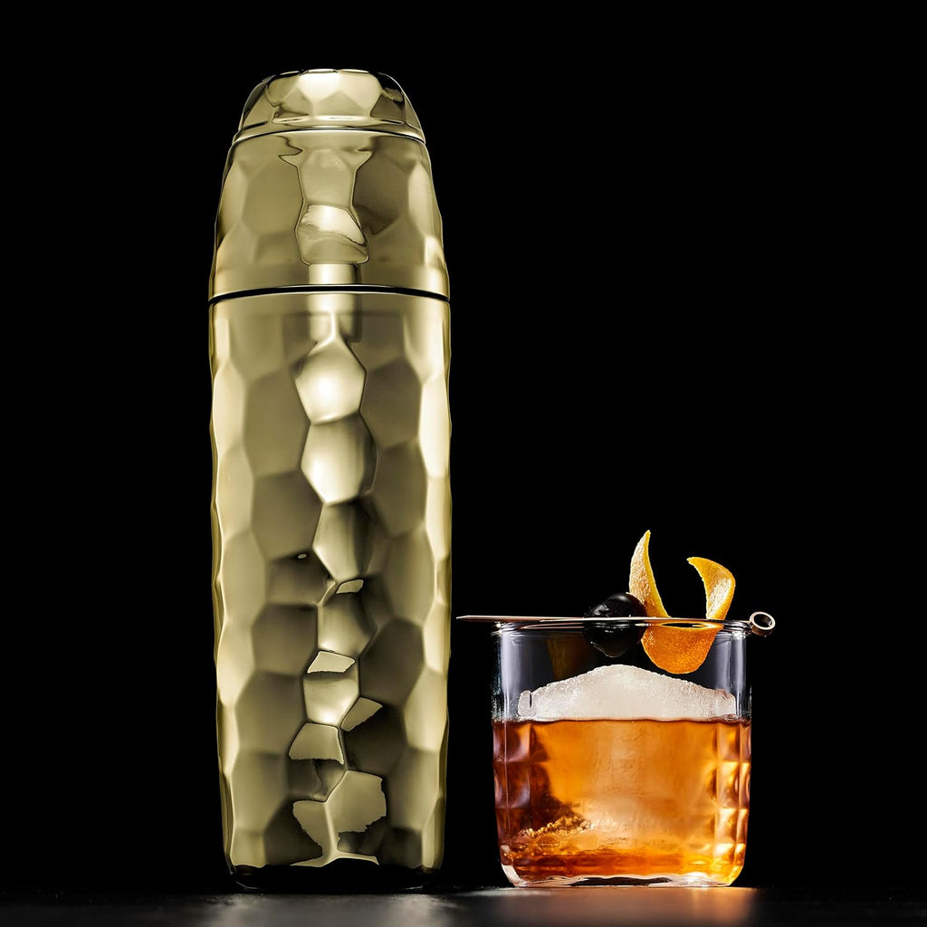 25 oz Gold Vacuum Insulated Cocktail Shaker w/Jigger & Strainer