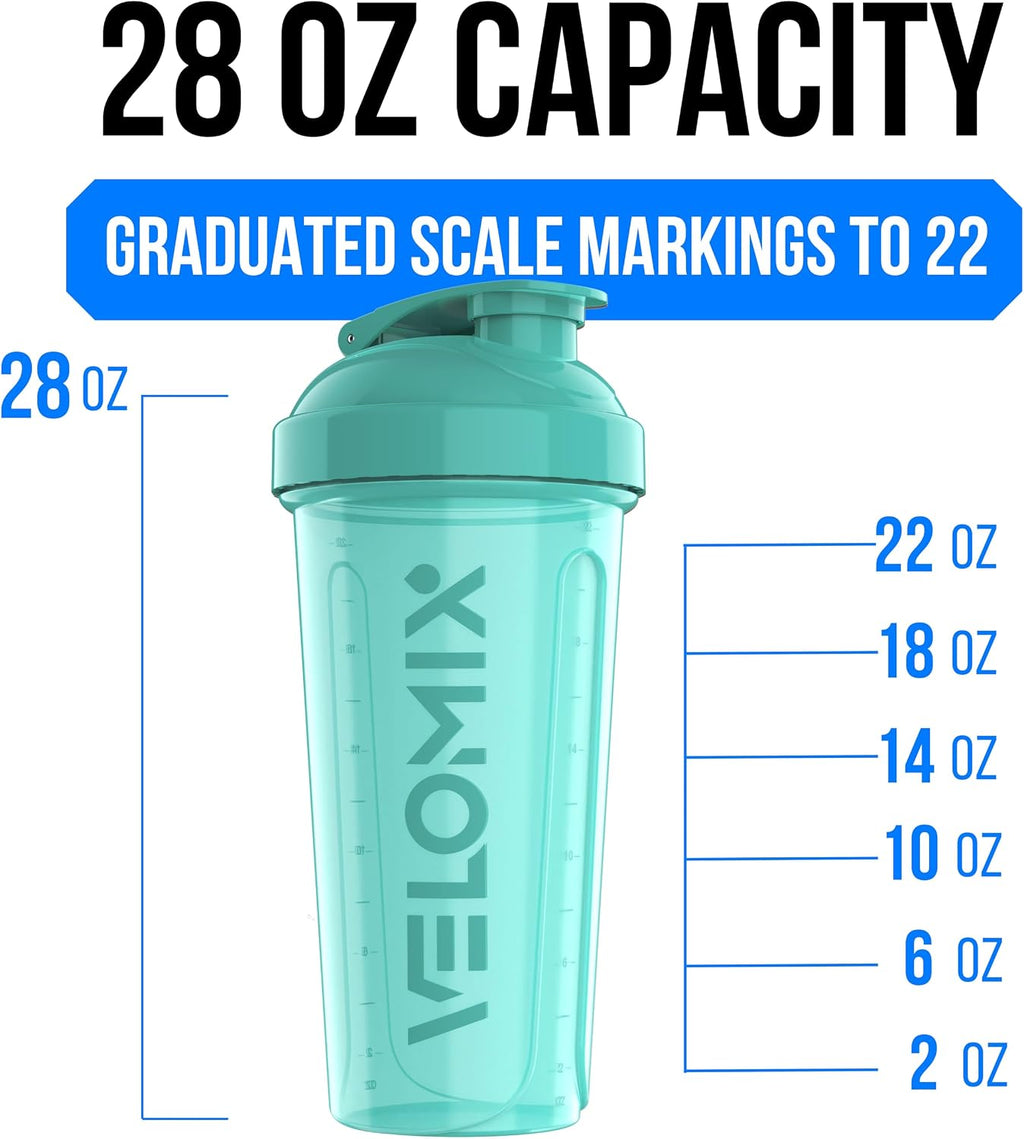 2 Pack 28oz Protein Shaker Bottle for Protein Mixes, Pink/Turquoise | 2x Wire Whisk, Leak Proof Shaker Cups for