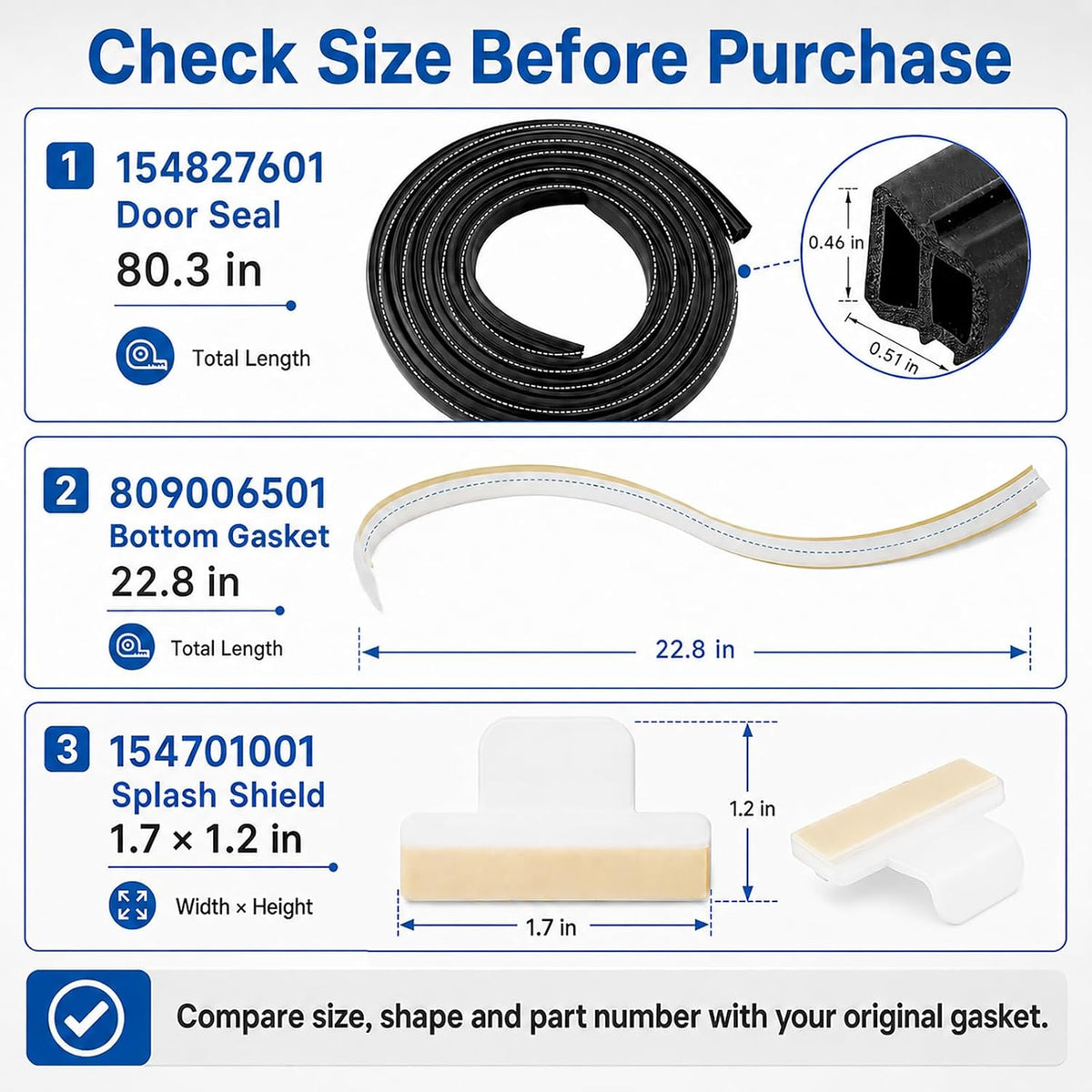 154827601 Dishwasher Door Seal Kit, 809006501, for Frigidaire