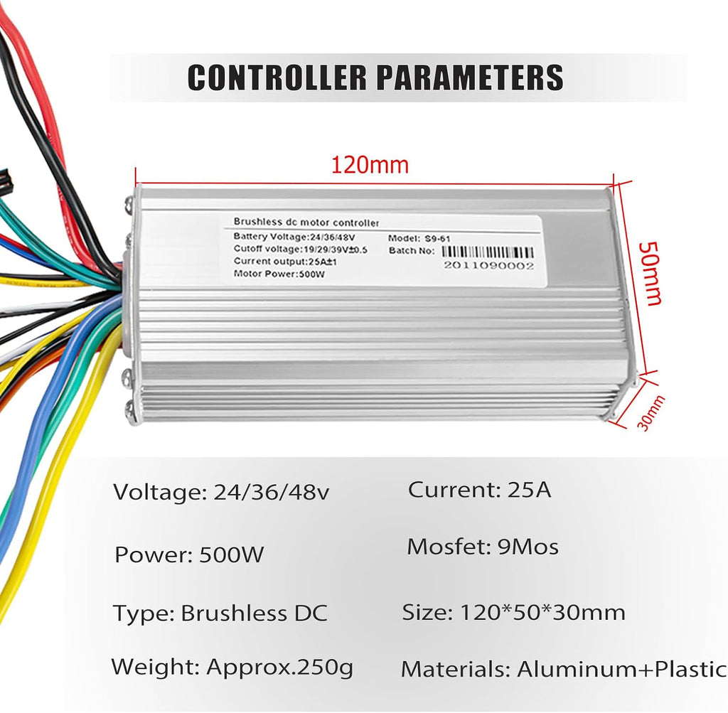 24V 36V 48V Ebike Controller Kit 500W Brushless Controller and LCD Display | 25A Brushless Motor Controller for
